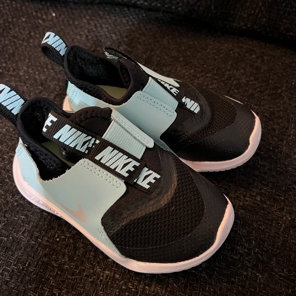 Nike Black and Light Blue Slip-On Sneakers